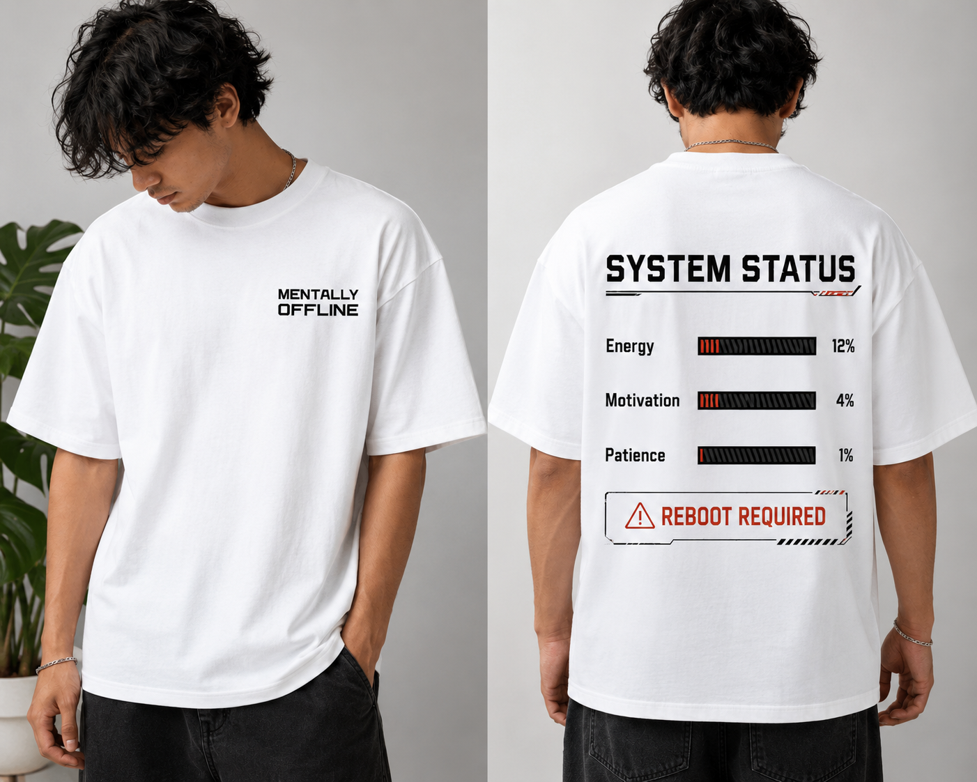 Mentally Offline System Status Oversized Graphic T-Shirt