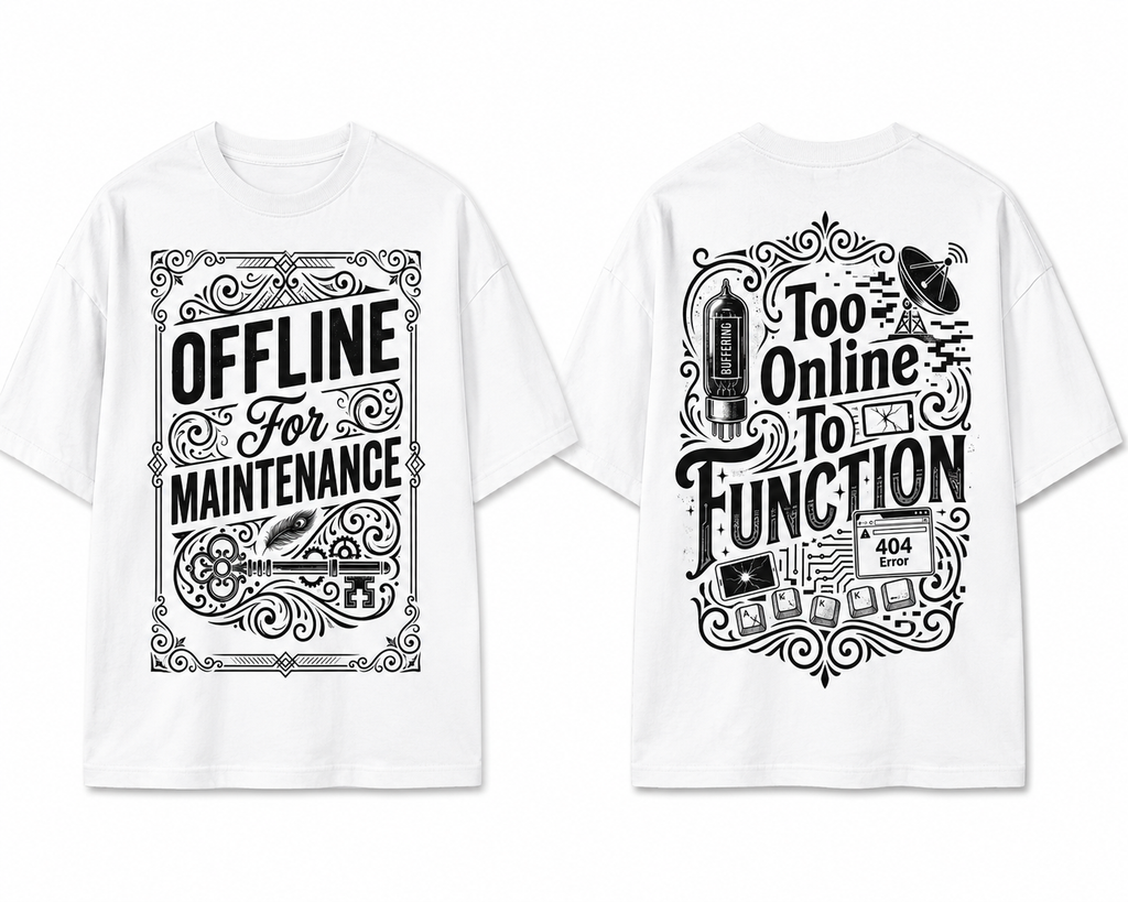Offline for Maintenance & Too Online to Function Oversized Graphic T-Shirt
