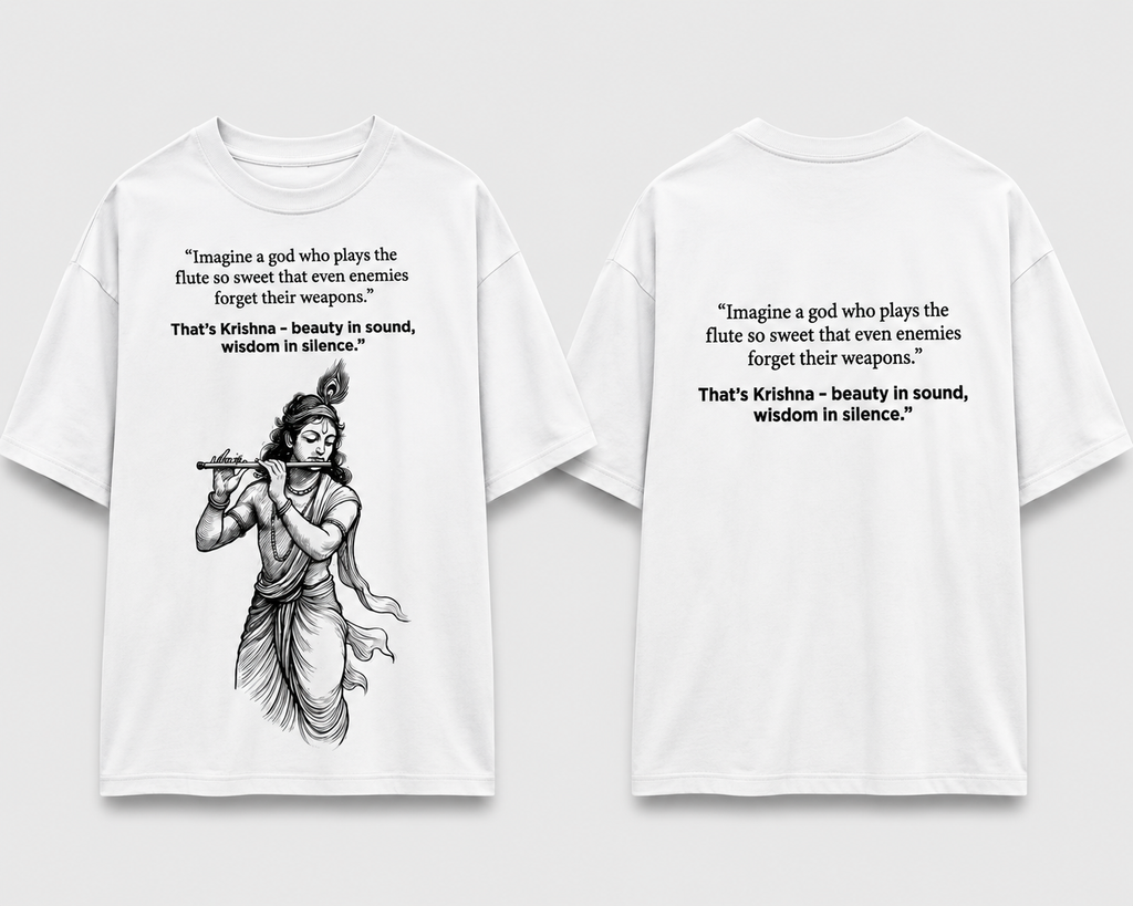 Lord Krishna Oversized Graphic T-Shirt | Inspirational Quote Front & Back Print | Unisex Spiritual Cotton T-shirt