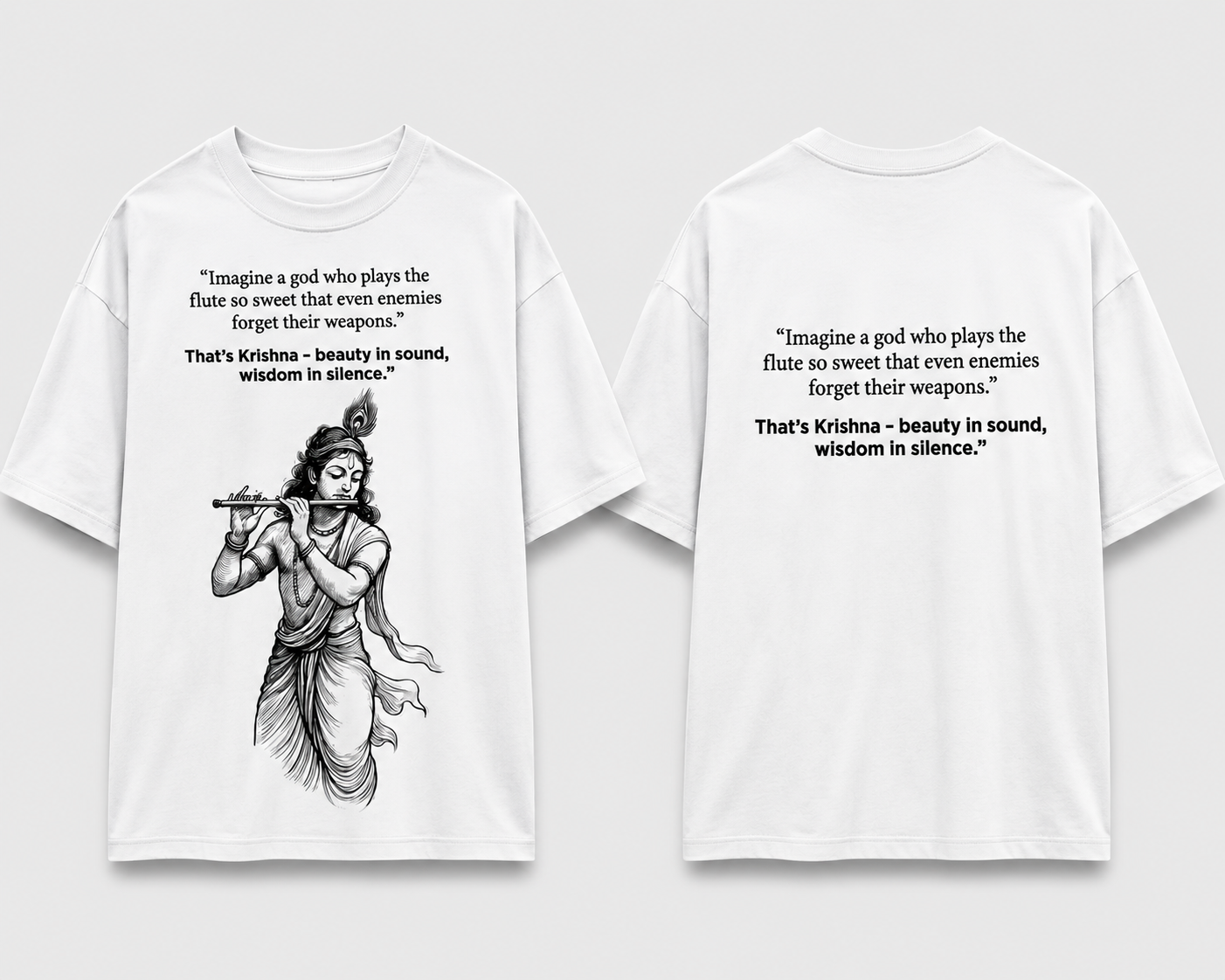 Lord Krishna Oversized Graphic T-Shirt | Inspirational Quote Front & Back Print | Unisex Spiritual Cotton T-shirt
