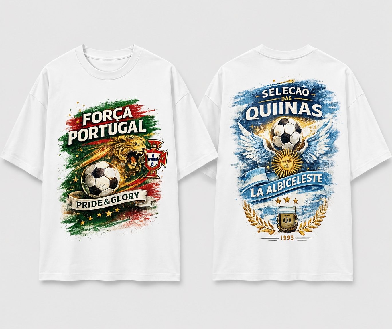 Portugal & Argentina Football Oversized Graphic T-Shirt | Front & Back Print | Unisex Soccer Fan T-Shirt
